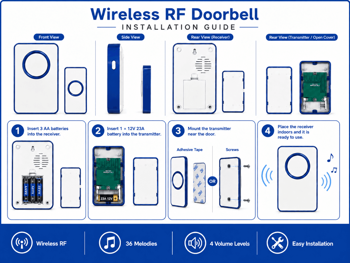 Wireless RF doorbell installation guide
